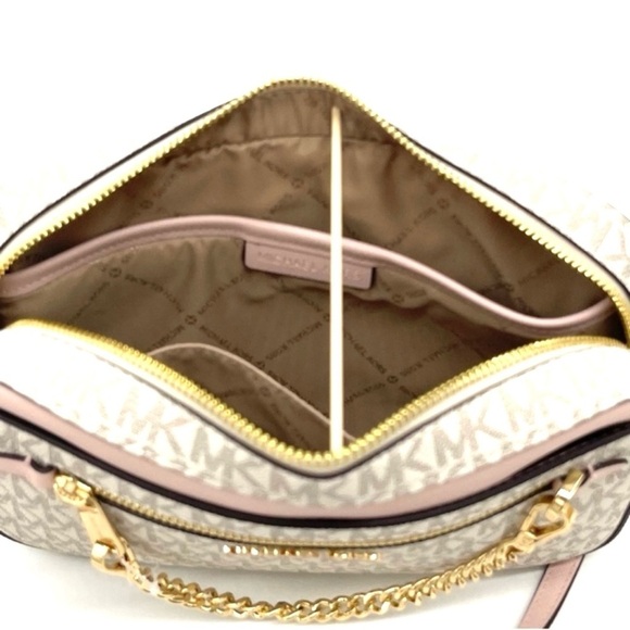 Michael Kors EW Zip Chain Xbody Bag Vanilla/ Light Pink - Picture 5 of 14